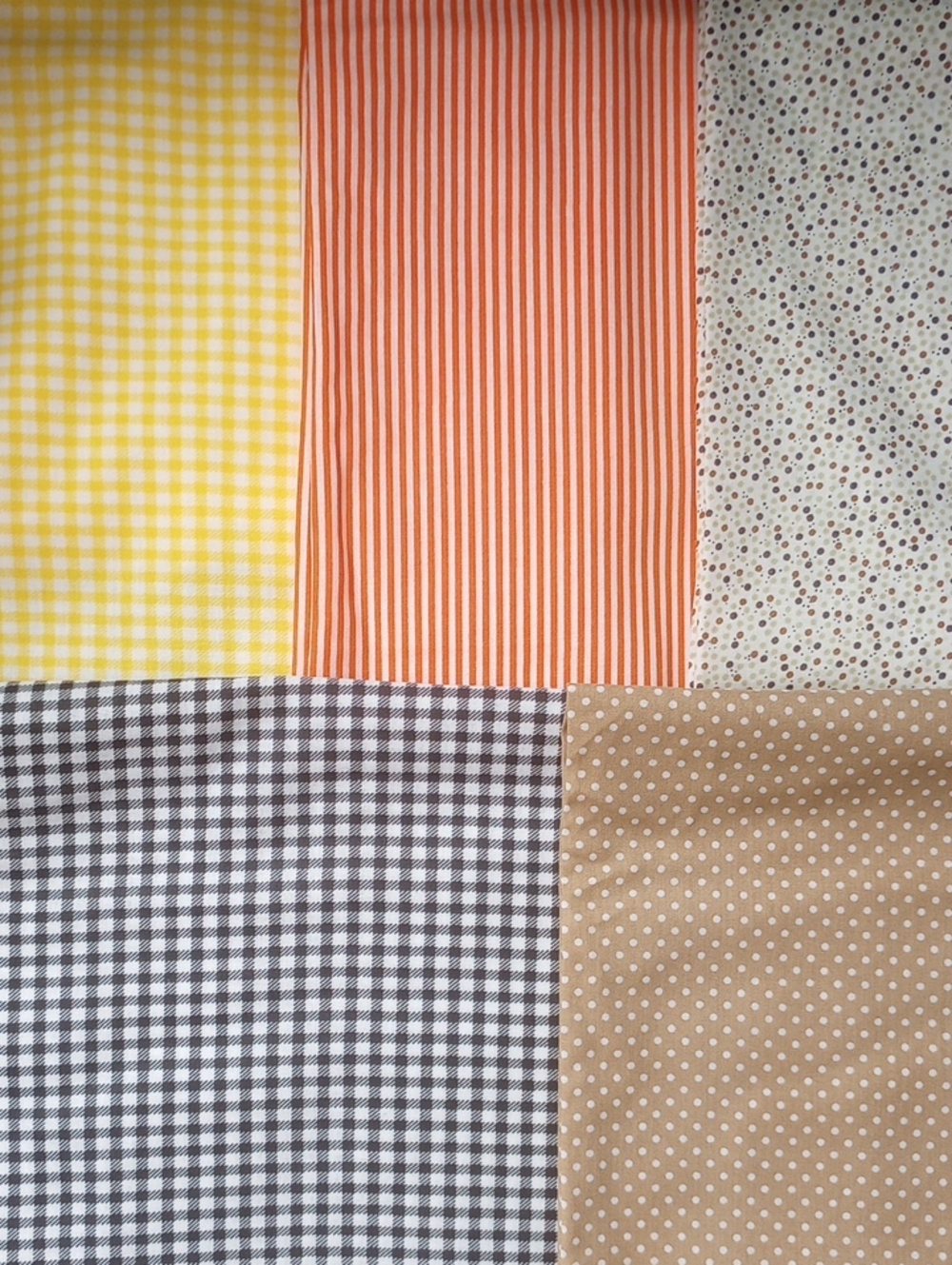 Assorted 100% Cotton Quilting Sewing Fabric Set Of 5 Yellow Orange Brown Black